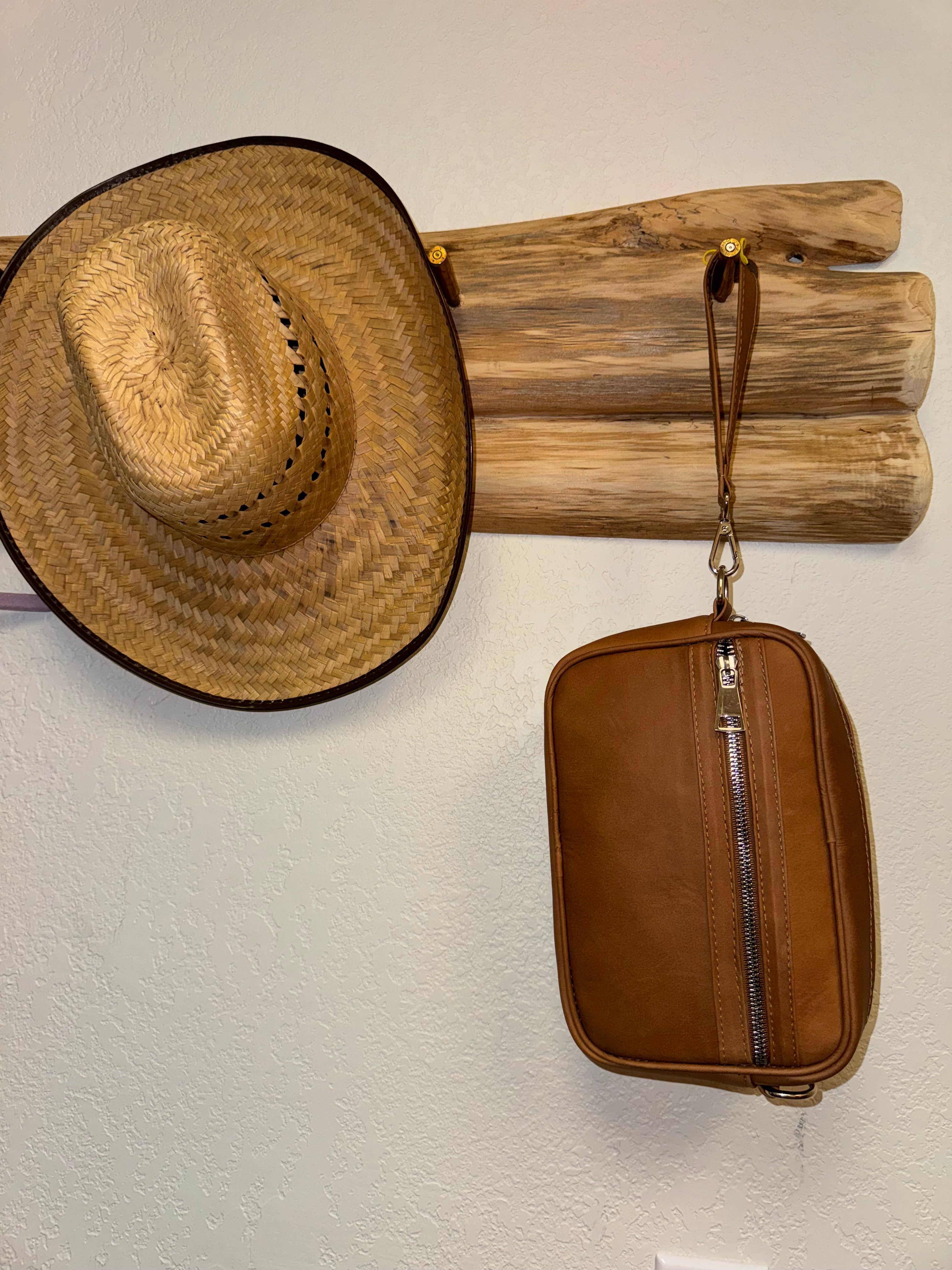 Tan Mexican Leather Wristlet/Cosmetic Bag