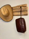 Brown Mexican Leather Wristlet/Cosmetic Bag