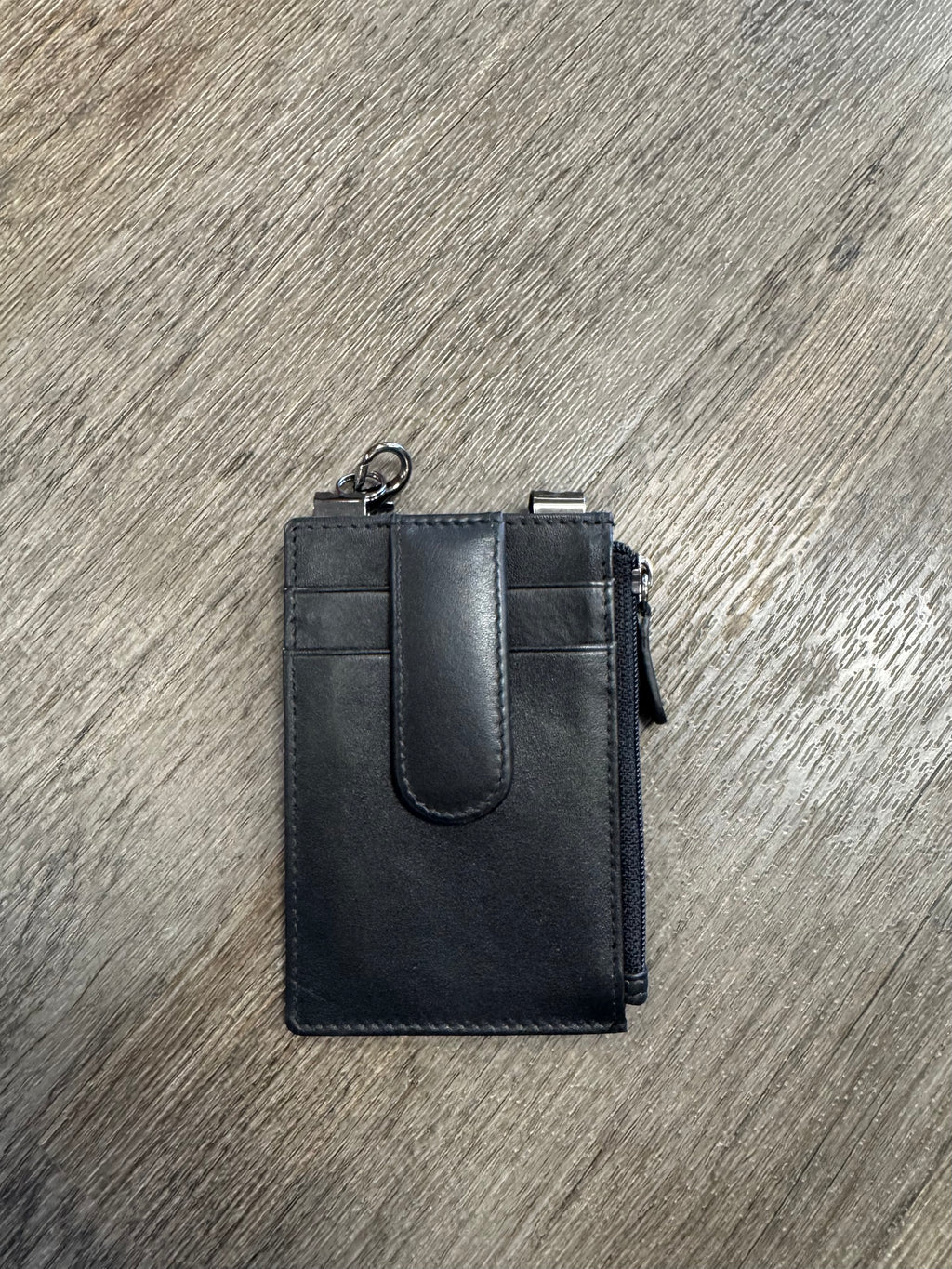Black Leather Card Holder with Clip