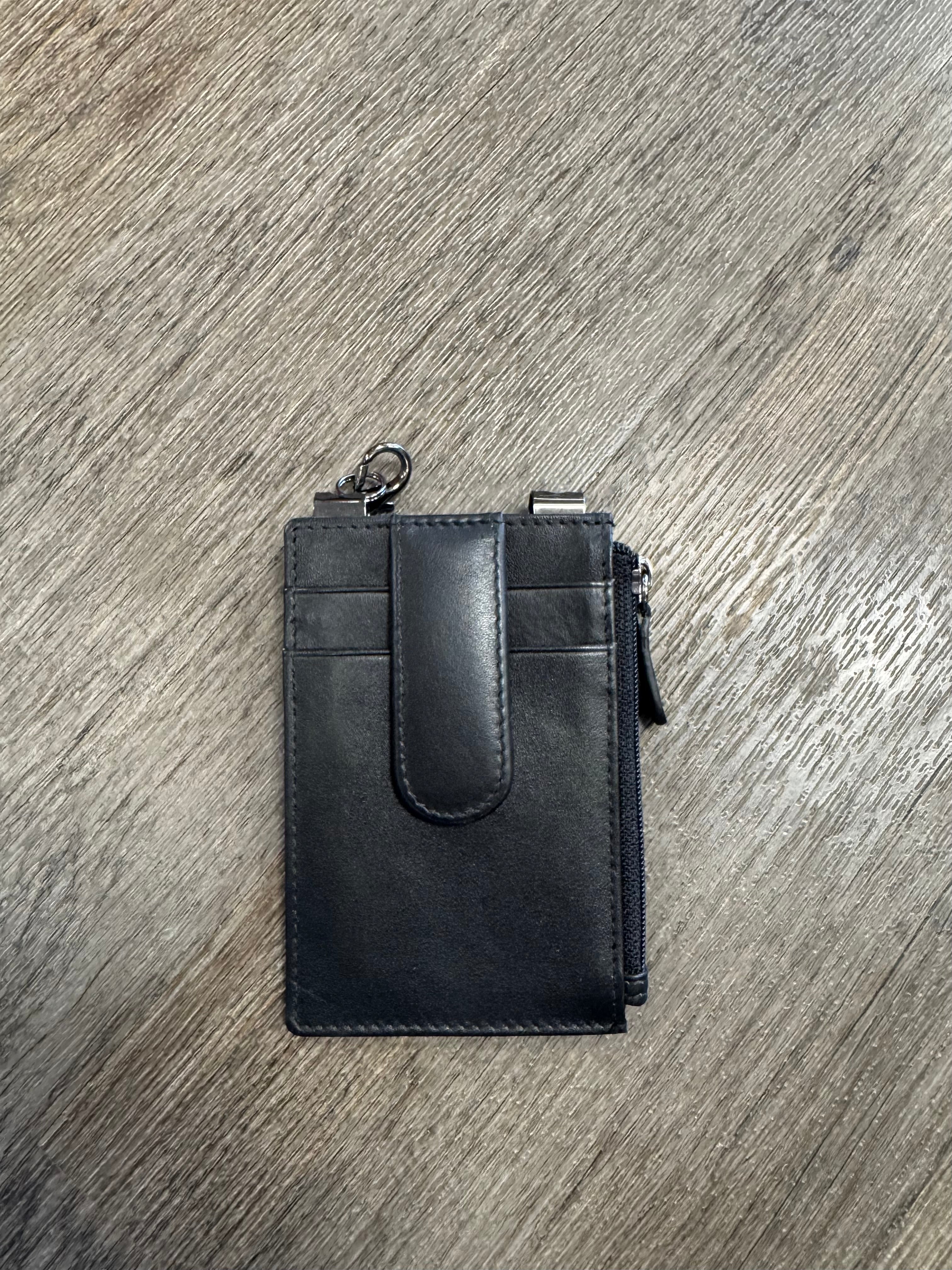Black Leather Card Holder with Clip