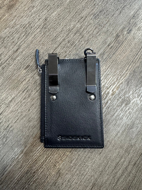 Black Leather Card Holder with Clip
