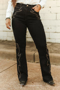 Lucky & Blessed Black Boot Stitch Studded High Rise Bootcut Jeans
