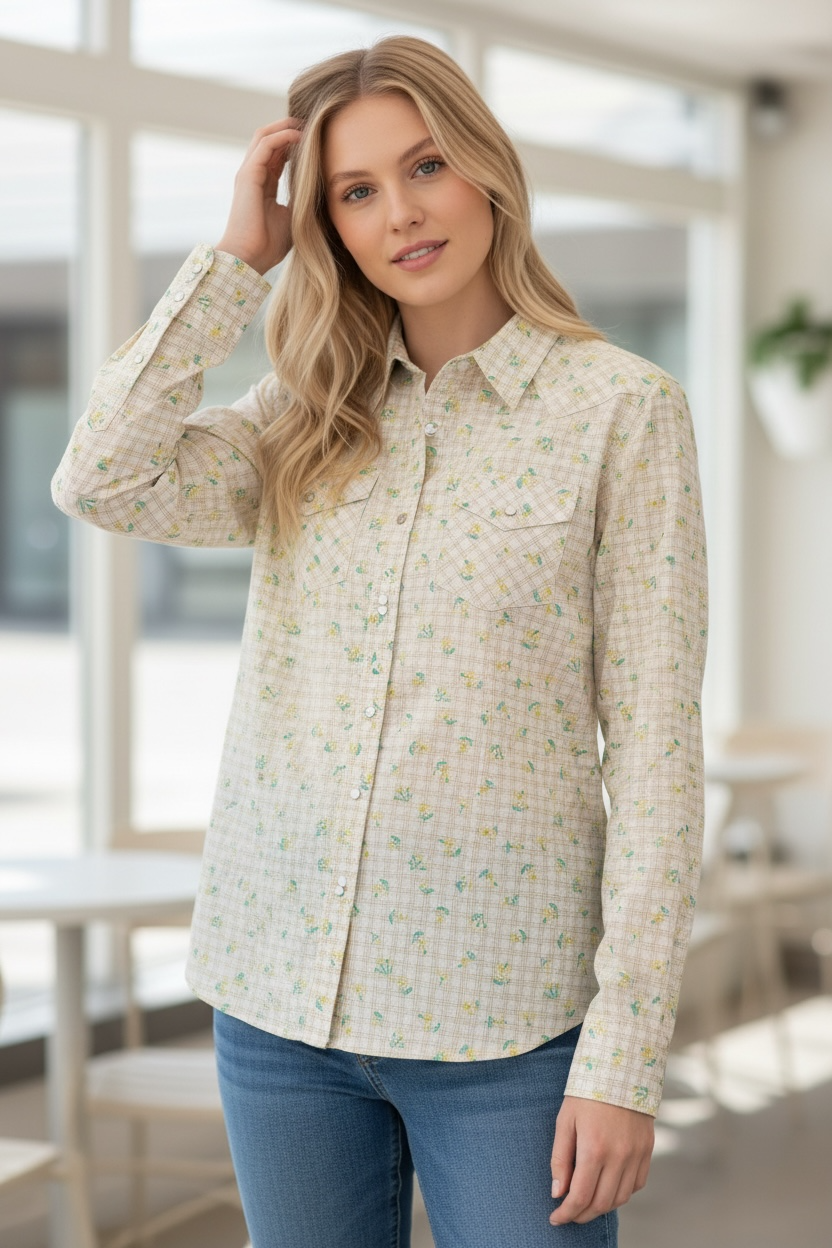 Wrangler Floral Pearl Snap Long Sleeve