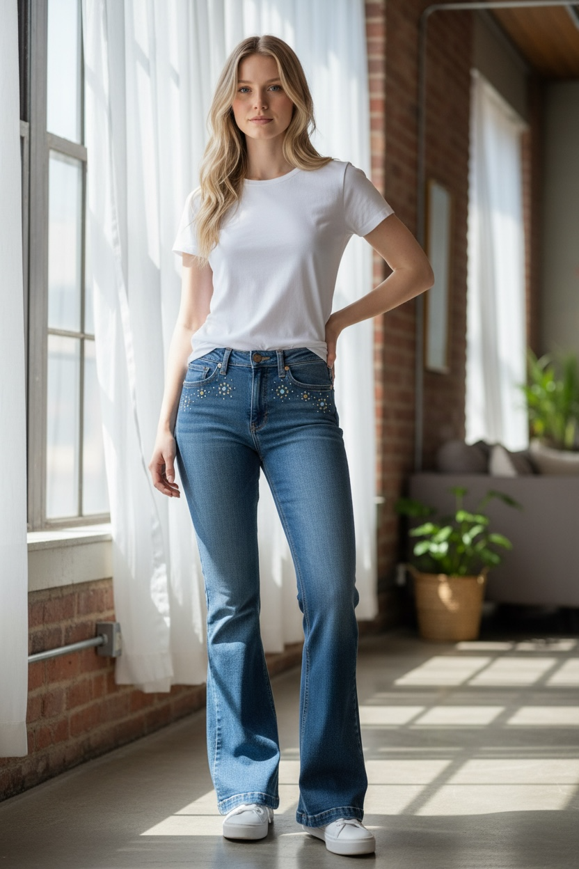 Wrangler Retro High Rise Studded Flare Jeans