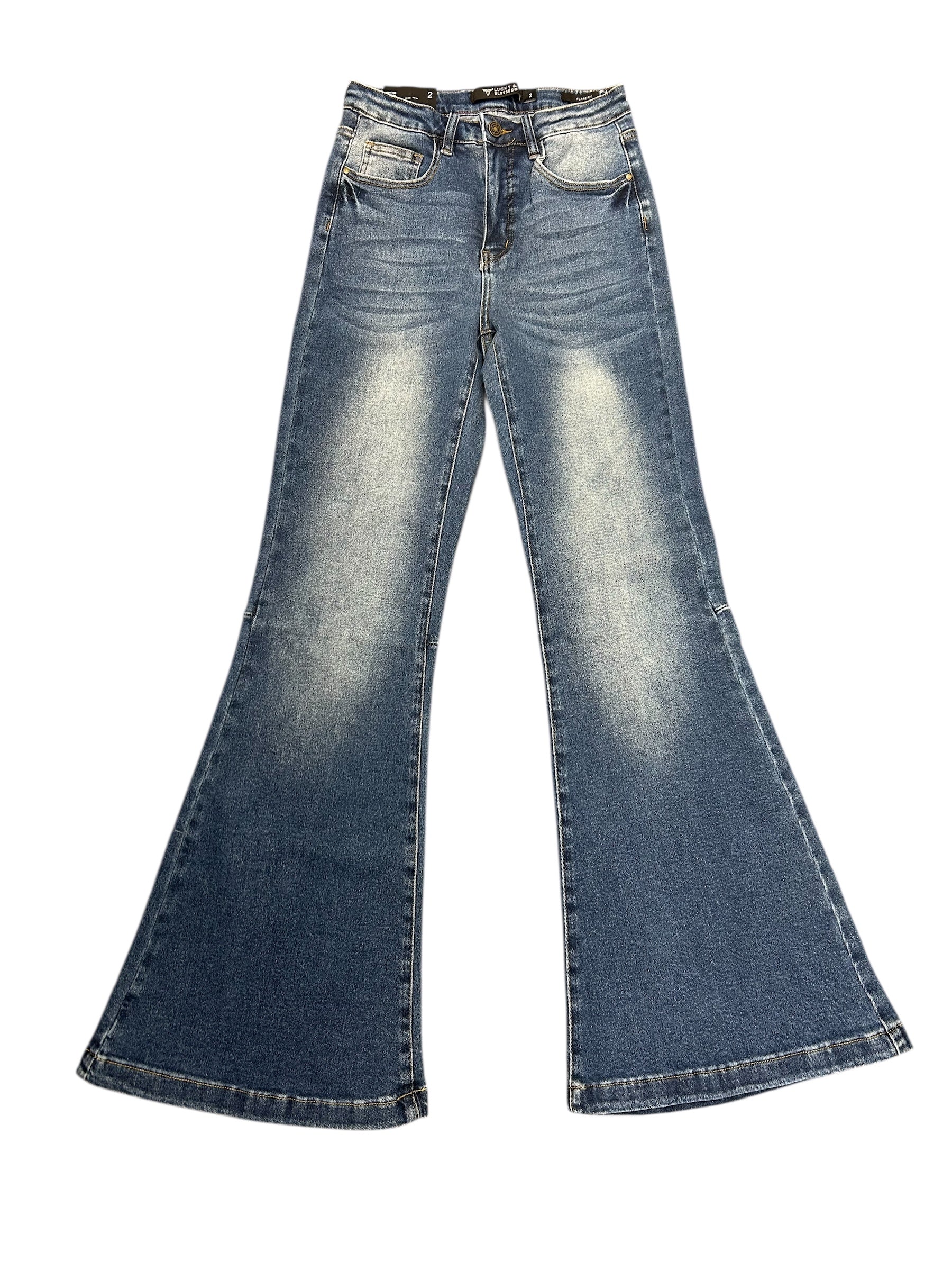 Lucky & Blessed Dark Wash High Rise Flare Jeans with Tummy Control