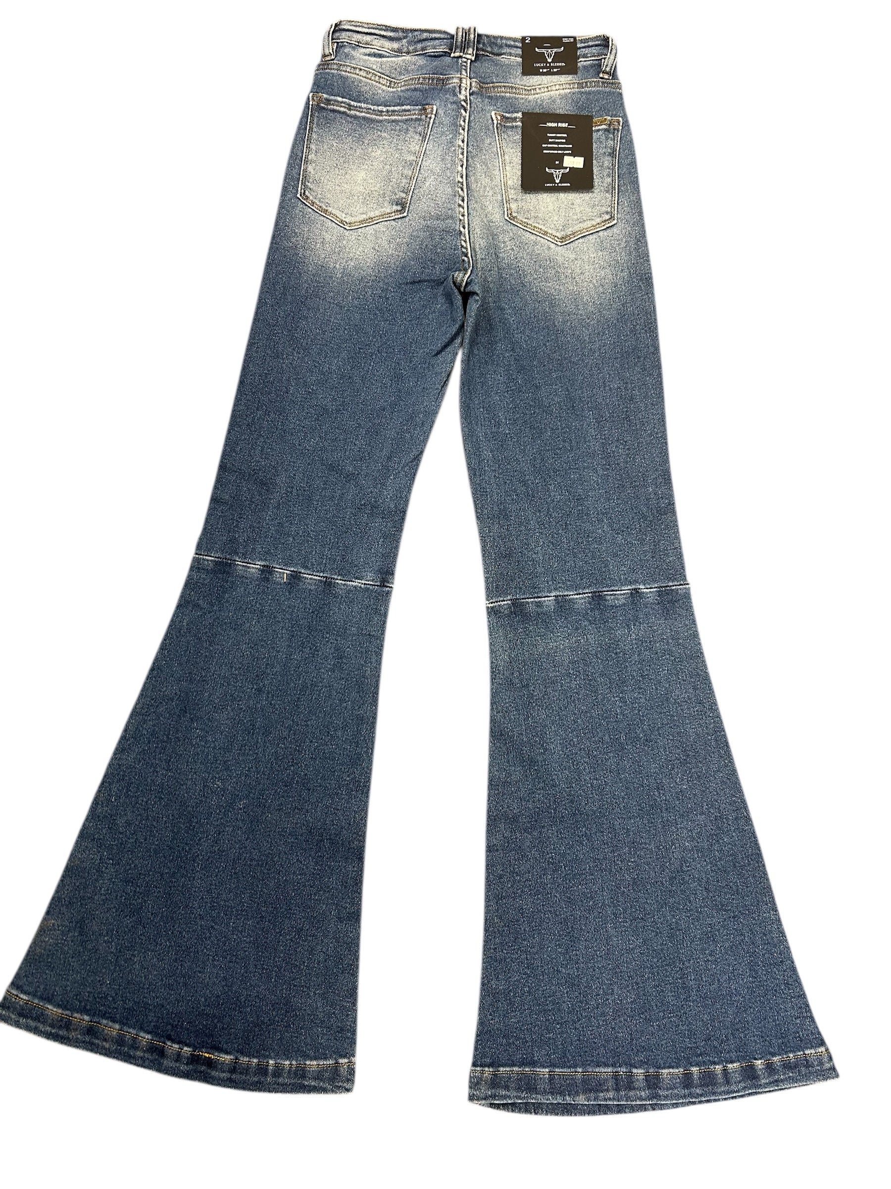 Lucky & Blessed Dark Wash High Rise Flare Jeans with Tummy Control