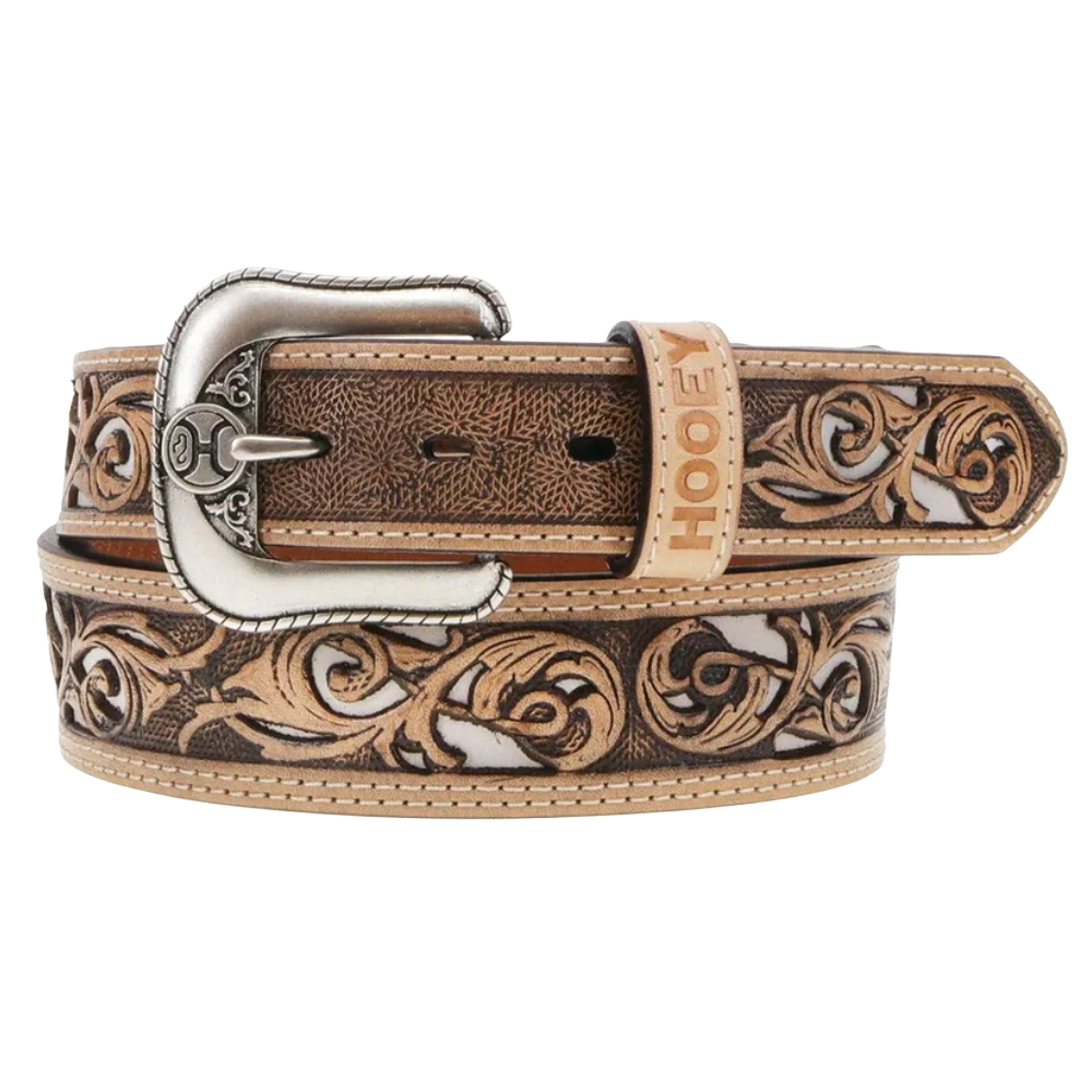 Hooey Men's "Top Notch" Hand Tooled Natural & Ivory Belt