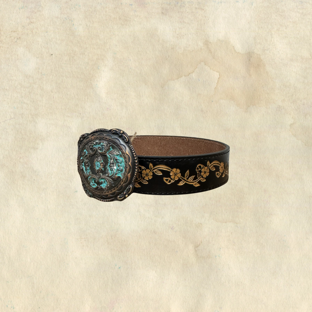 Black Tooled Leather Belt