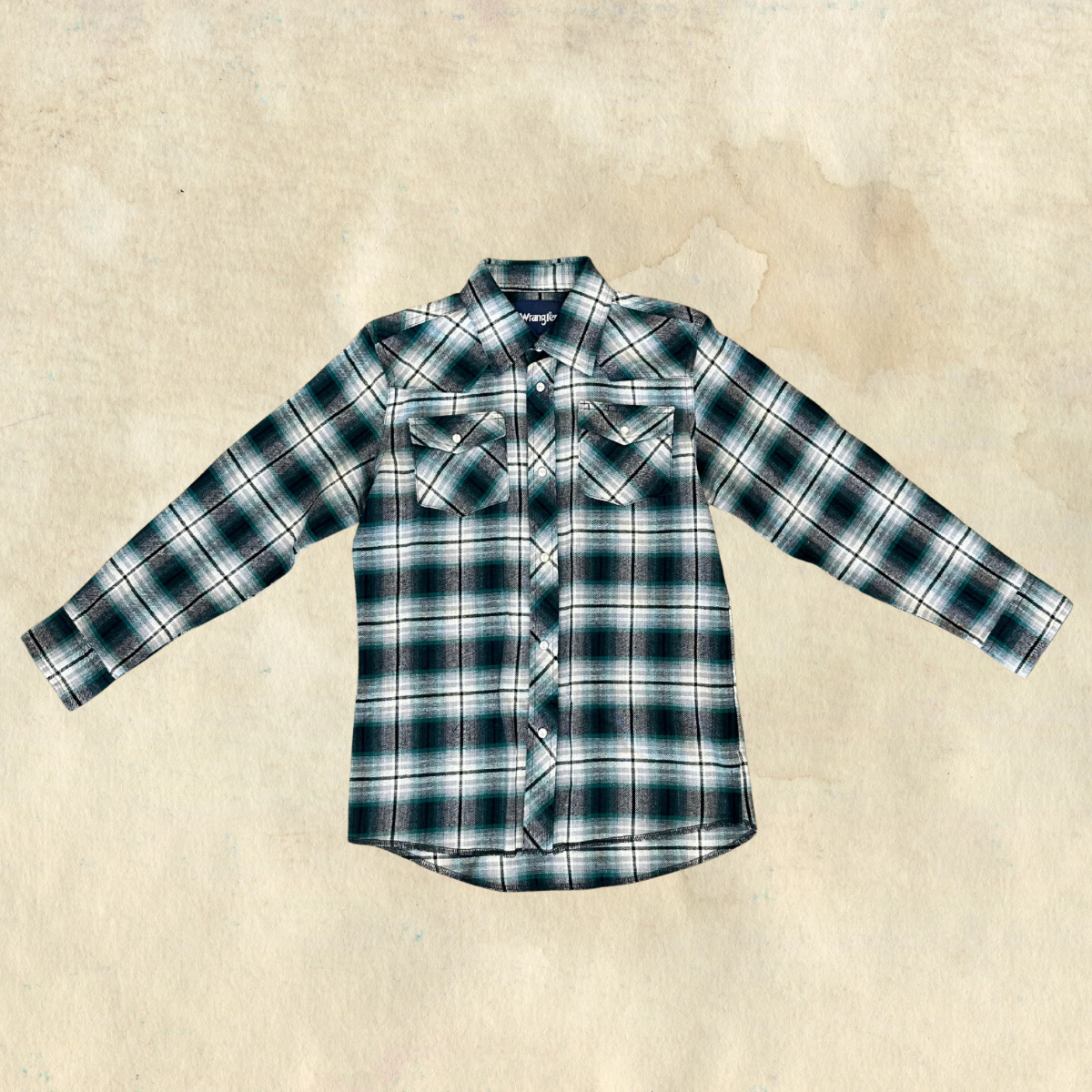 Wrangler Boys' Green Plaid Western Snap Shirt