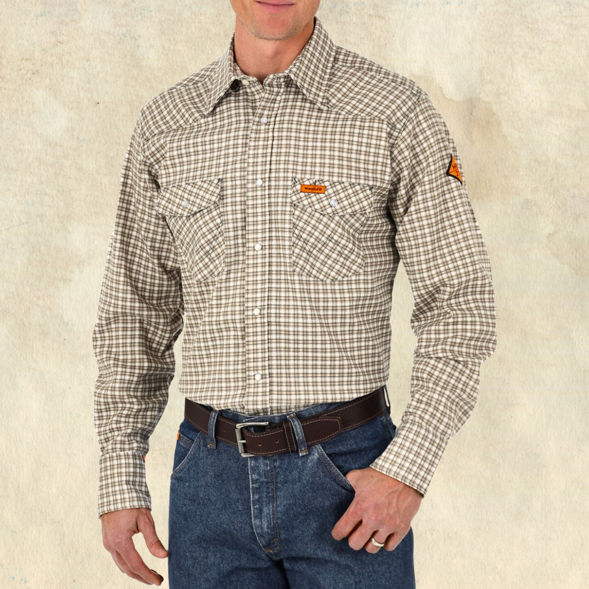 Wrangler Flame-Resistant Brown Plaid Long-Sleeve