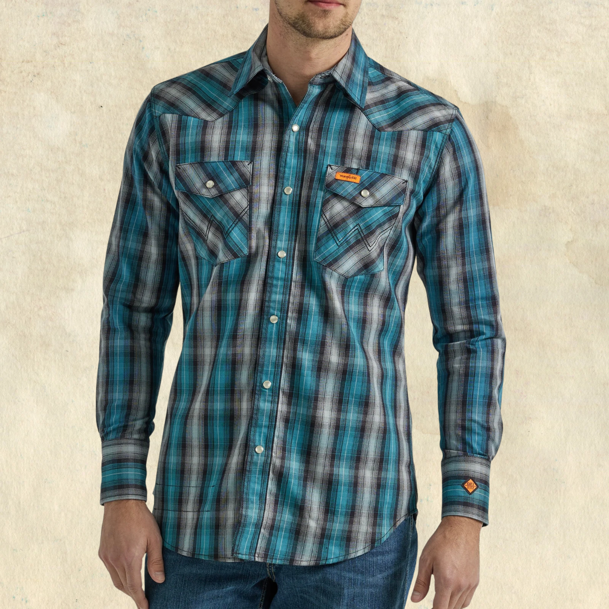 Wrangler FR Blue Long-Sleeve Pearl Snap