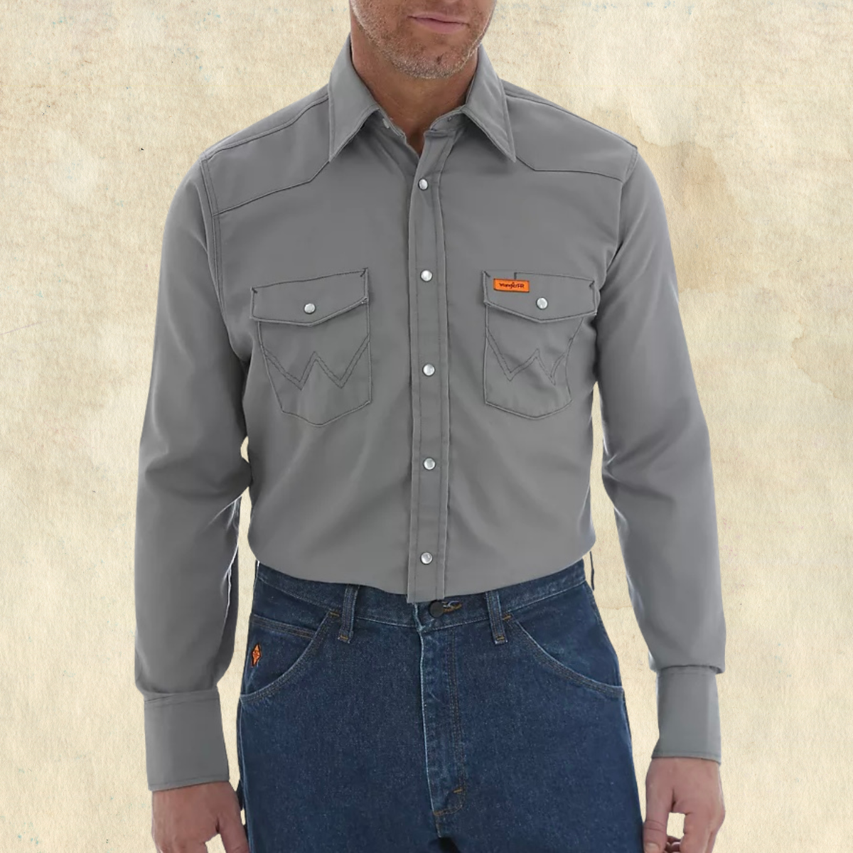 Wrangler FR Grey Long-Sleeve Pearl Snap