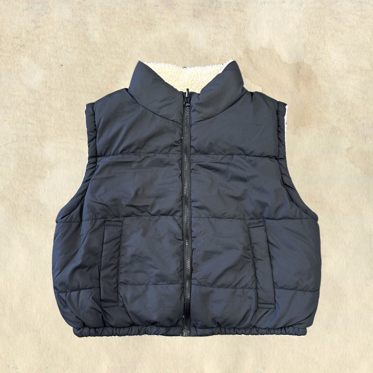 Black Fur-Lined Cropped Vest
