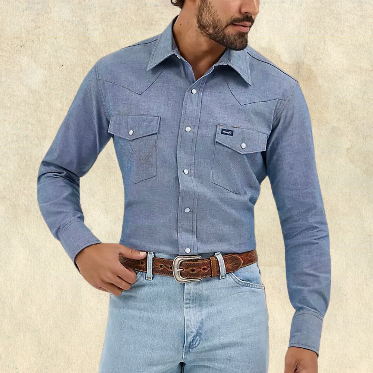 Wrangler Denim Blue Pearl Snap Long-Sleeve
