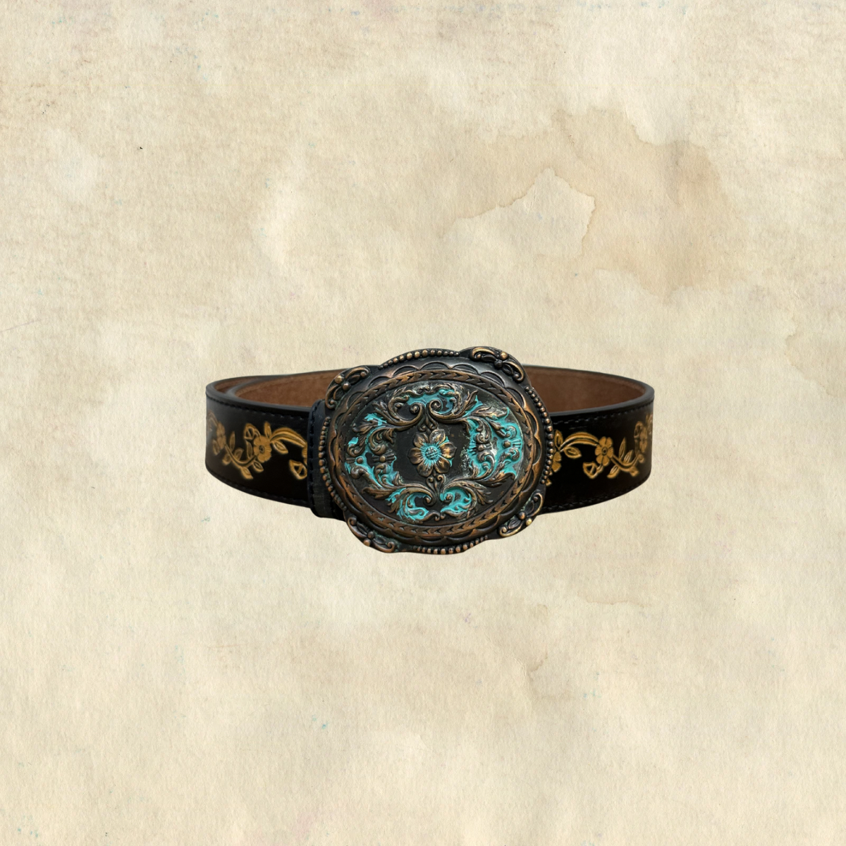 Black Tooled Leather Belt