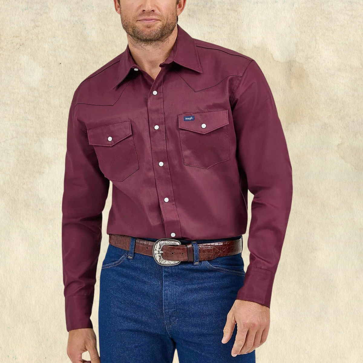 Wrangler Maroon Pearl Snap Western Shirt