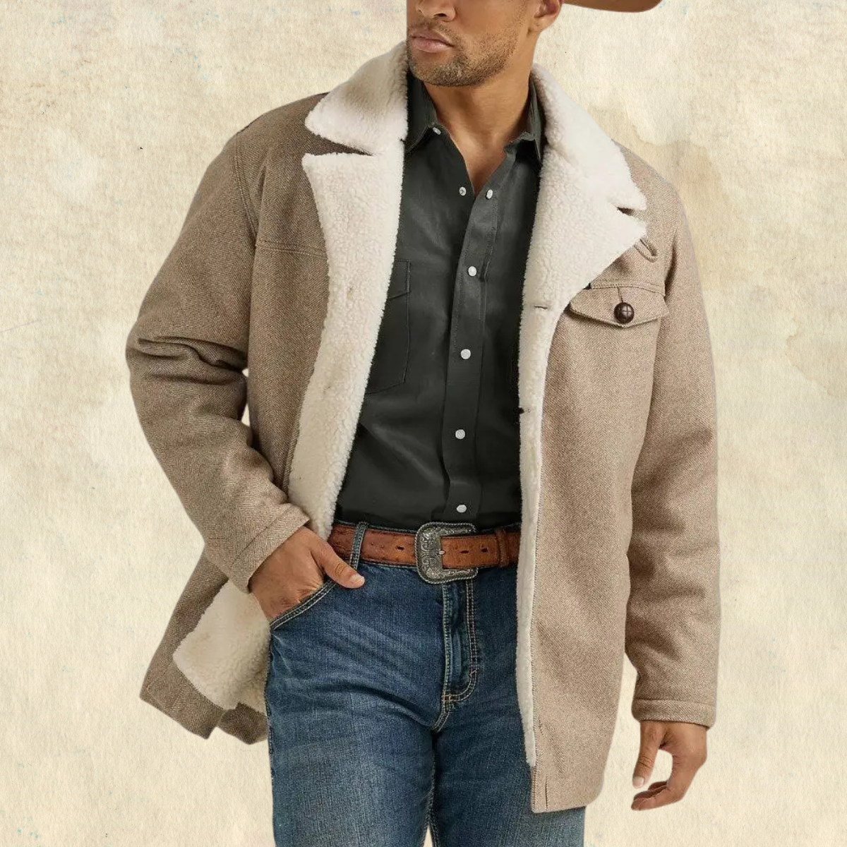 Wrangler Beige Tweed Sherpa-Lined Jacket