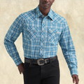 Wrangler Retro Blue Plaid Pearl Snap Shirt