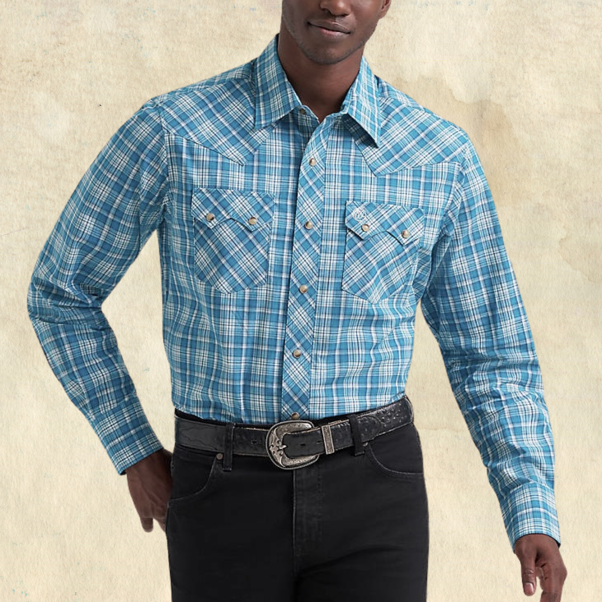 Wrangler Retro Blue Plaid Pearl Snap Shirt
