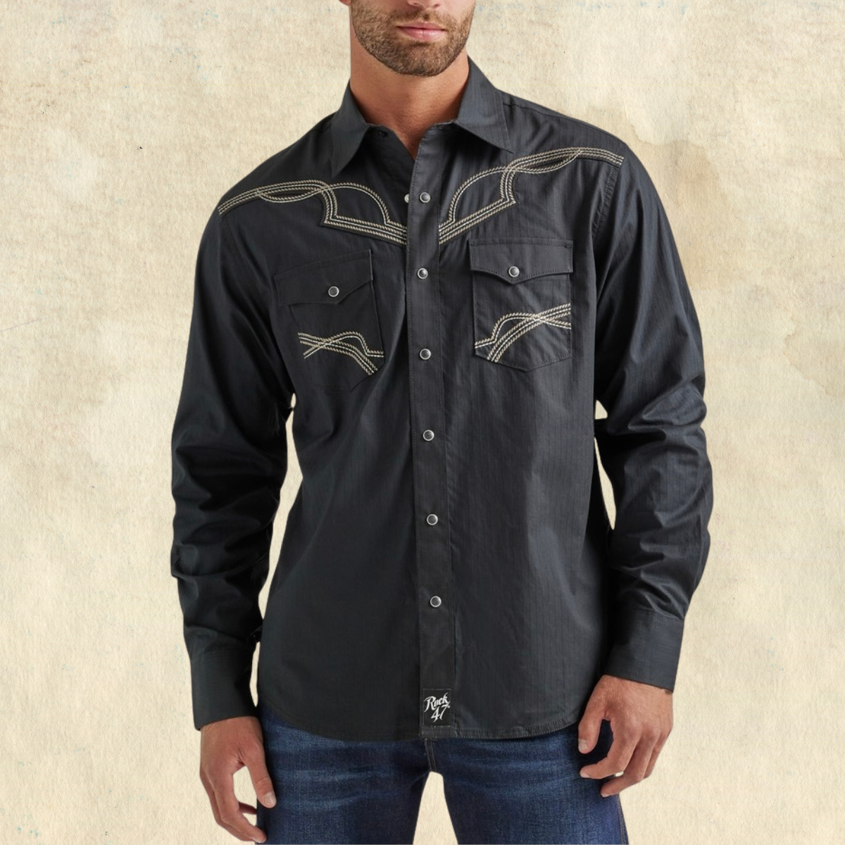 Rock 47 Black Embroidered Snap Shirt
