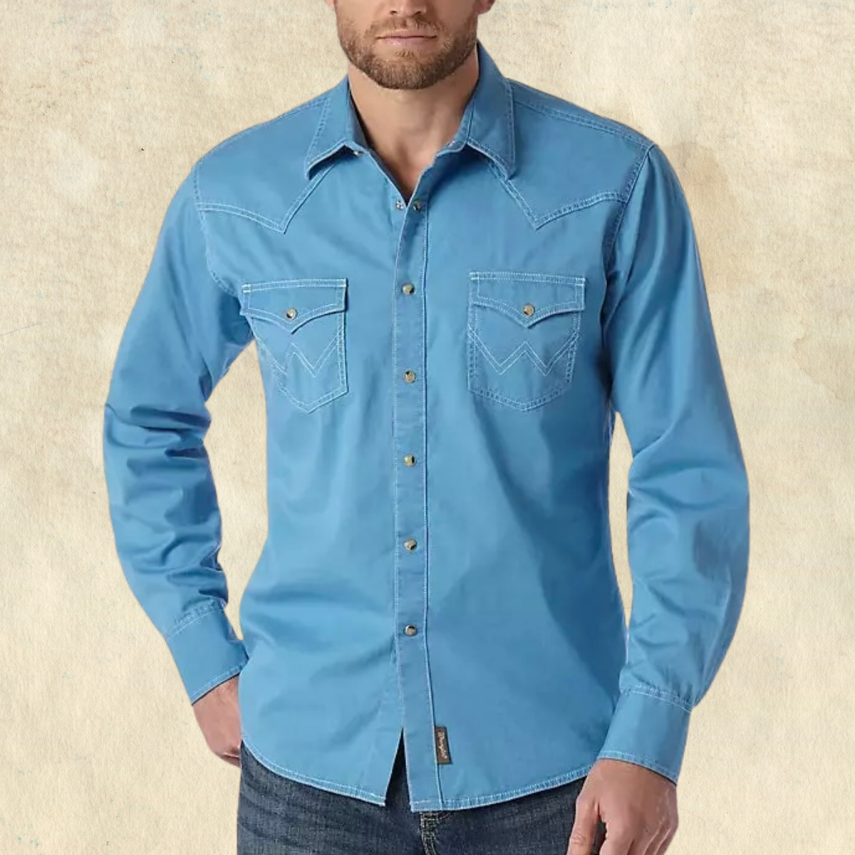 Wrangler Retro Blue Embroidered Snap Shirt