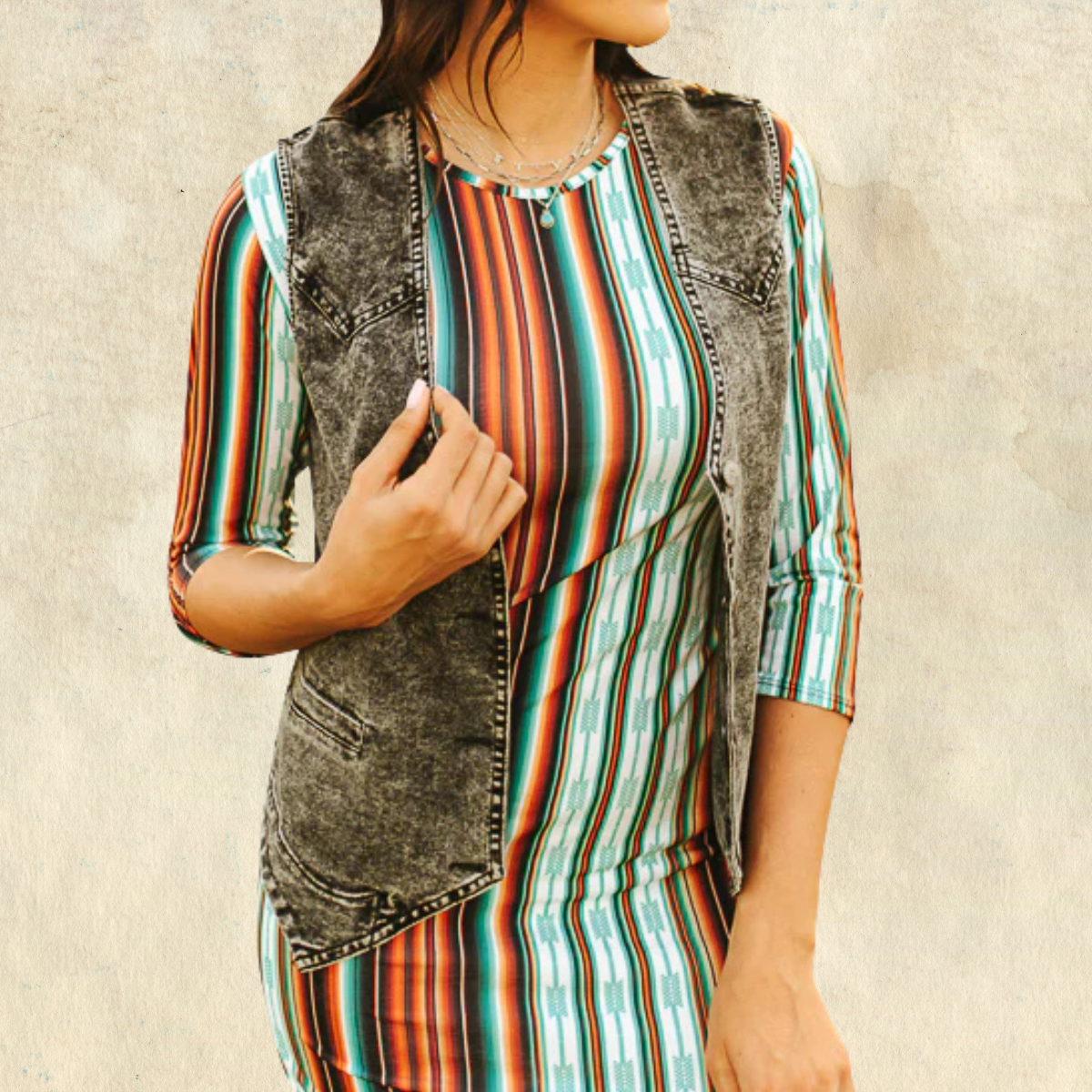 Lucky & Blessed Black Mineral Wash Yoke Vest