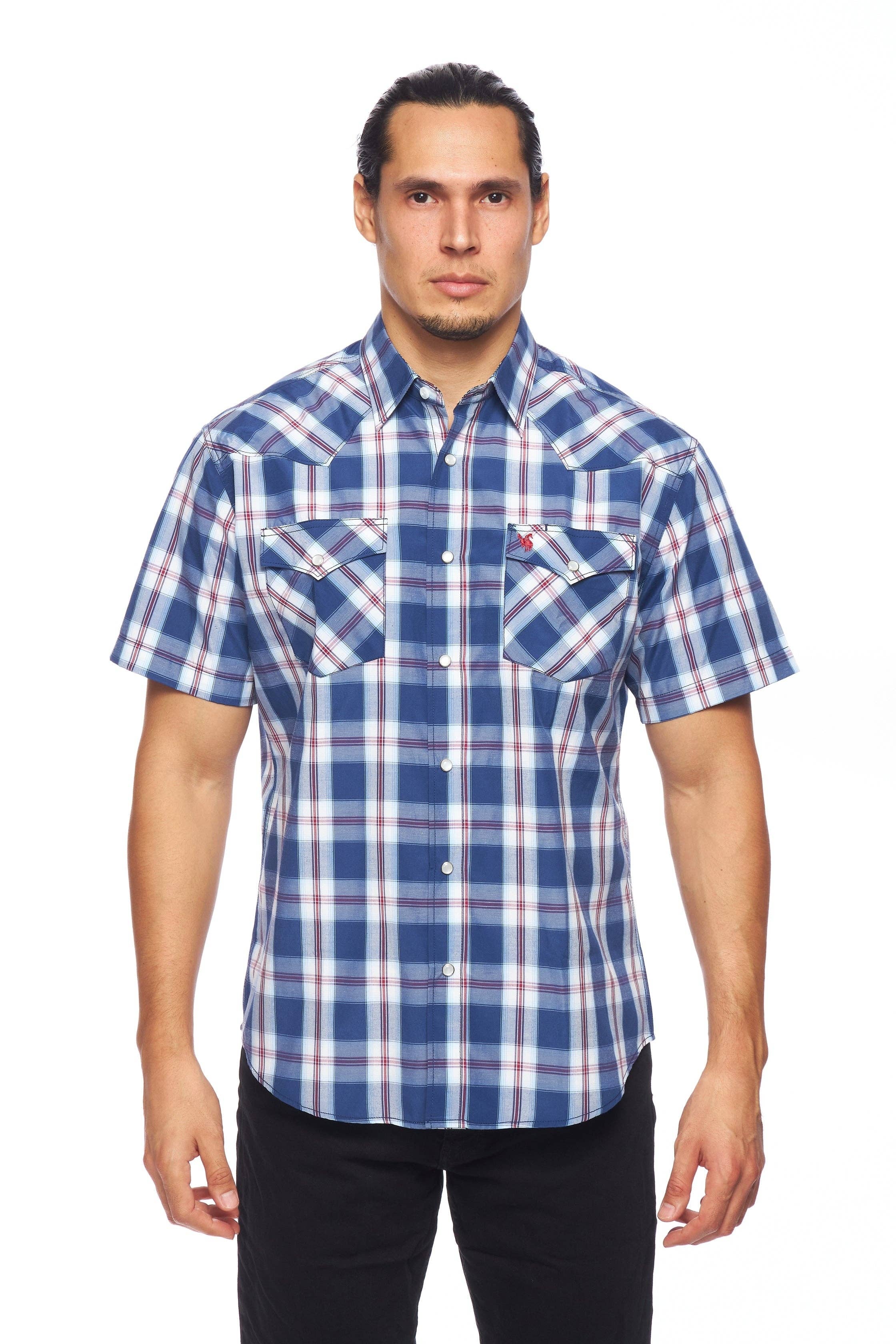 Men's Western Short Sleeve Pearl Snaps Plaid Shirt