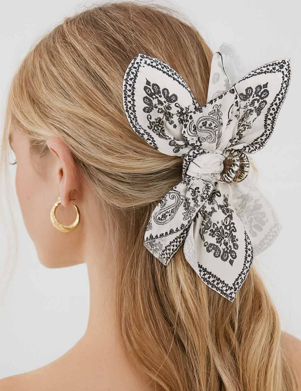 Ladies Chic Paisley Floral Print Bow Knot Hair Clip- White, Brown