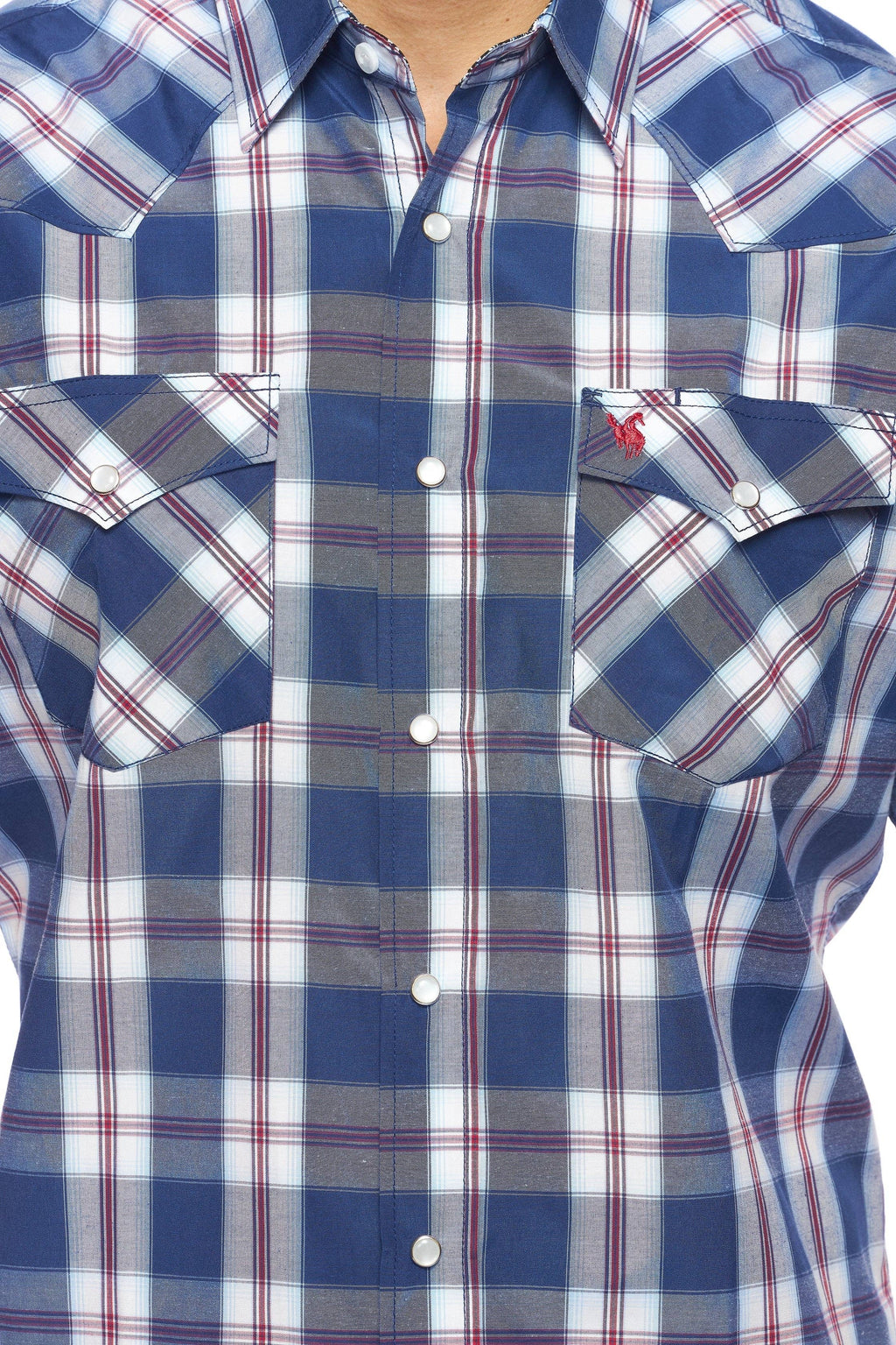 Men's Western Short Sleeve Pearl Snaps Plaid Shirt