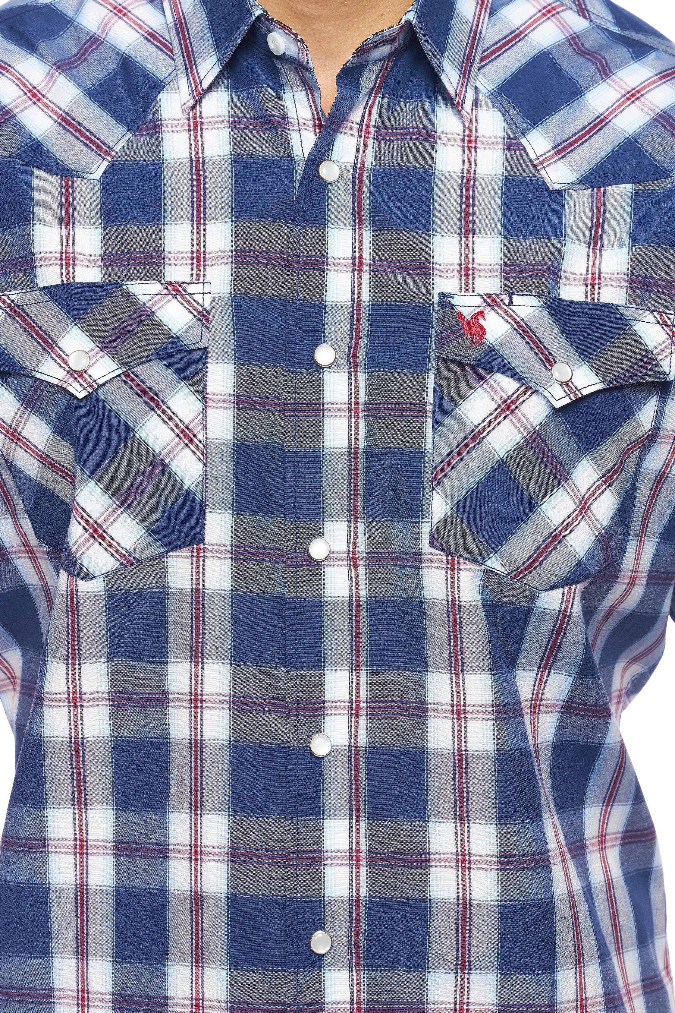 Men's Western Short Sleeve Pearl Snaps Plaid Shirt