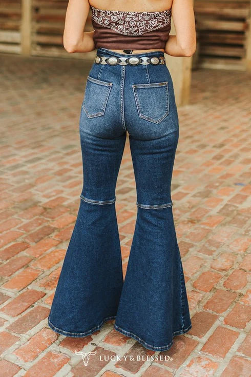 Lucky & Blessed Dark Wash High Rise Flare Jeans