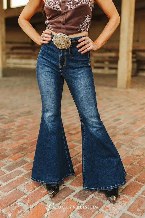 Lucky & Blessed Dark Wash High Rise Flare Jeans