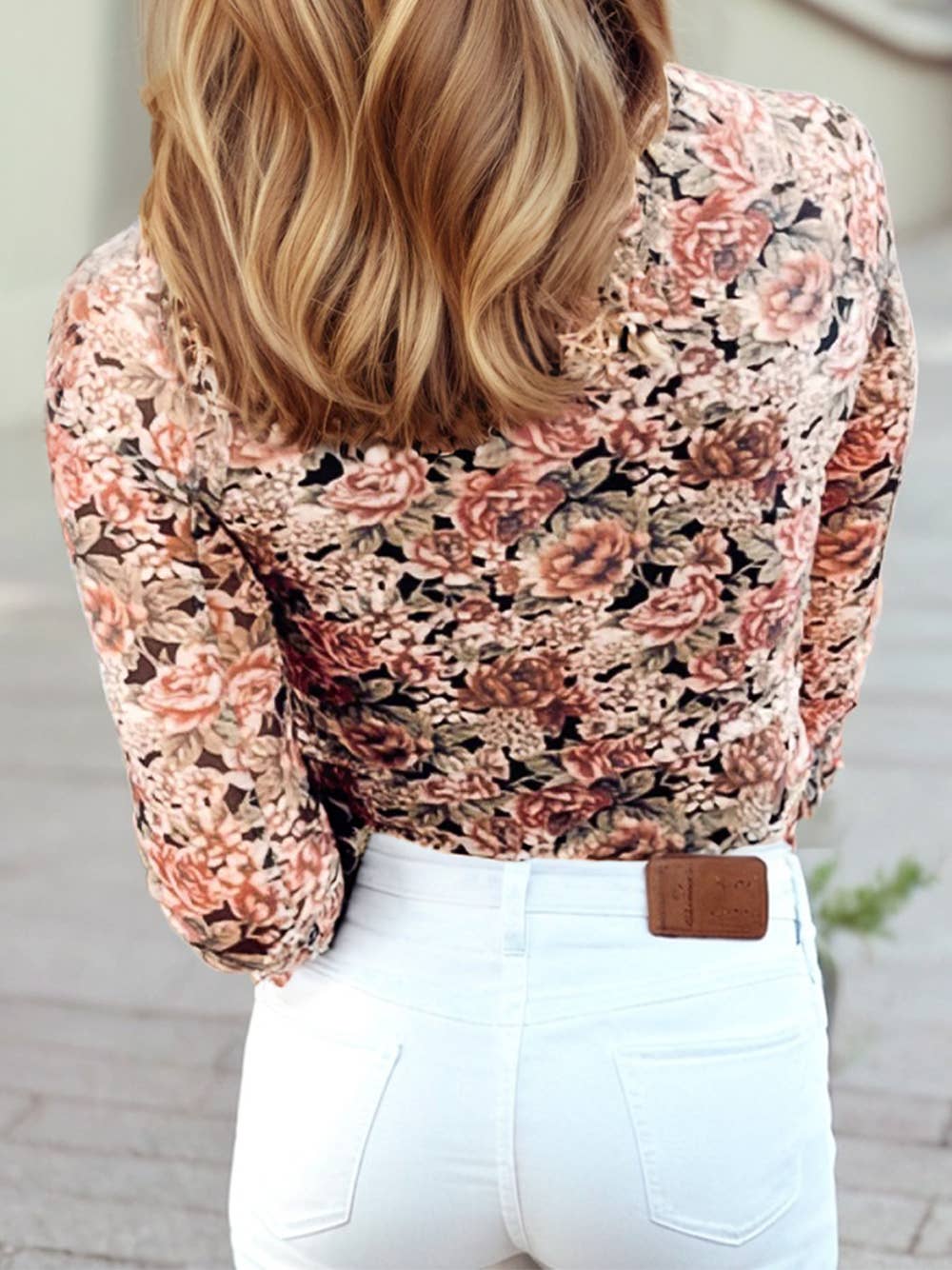Retro Floral Print Mesh Long Sleeve Top