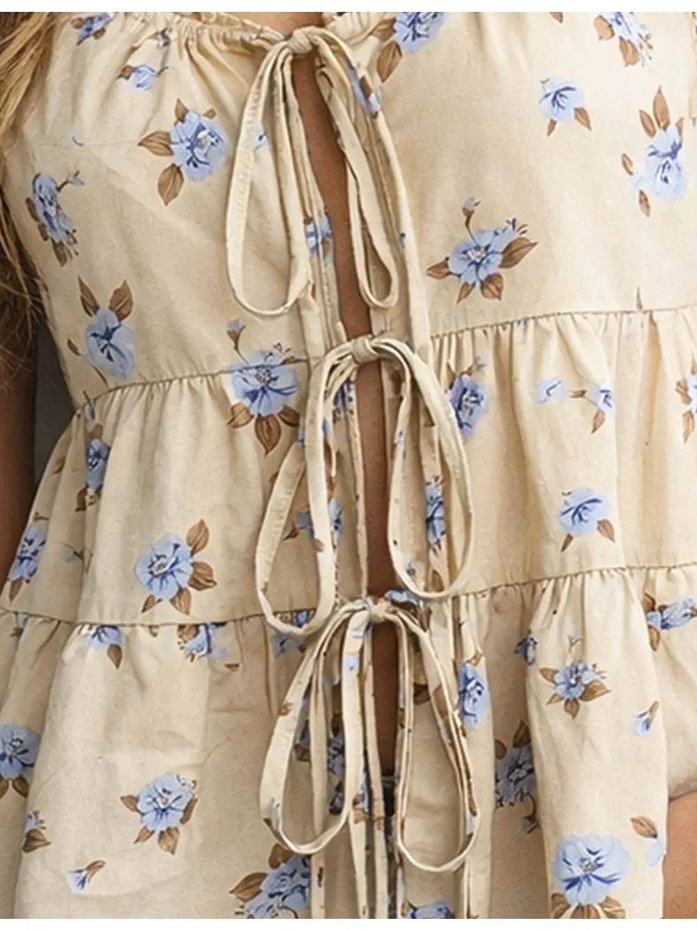 Ladies Boho Floral Print Tie Front Scoop Neck Sleeveless Top