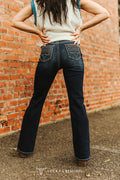 Lucky & Blessed Dark Wash Embroidery Pocket Detail Thick Stitching