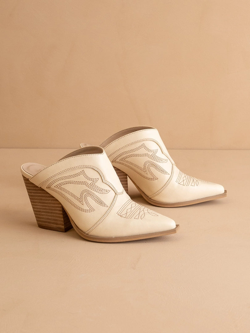 The Kiara Off White | Western Inspired Heeled Mule